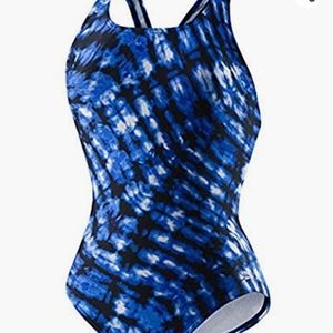 Speedo Blue Tie Dye Racerback Swimsuit Size 6